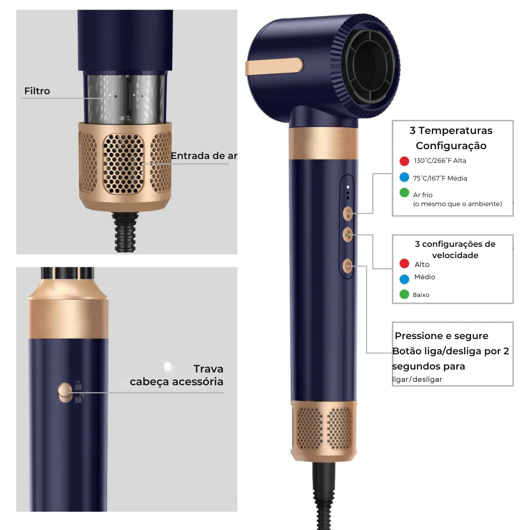 Escova Secadora 7 em 1 com Difusor Iônico