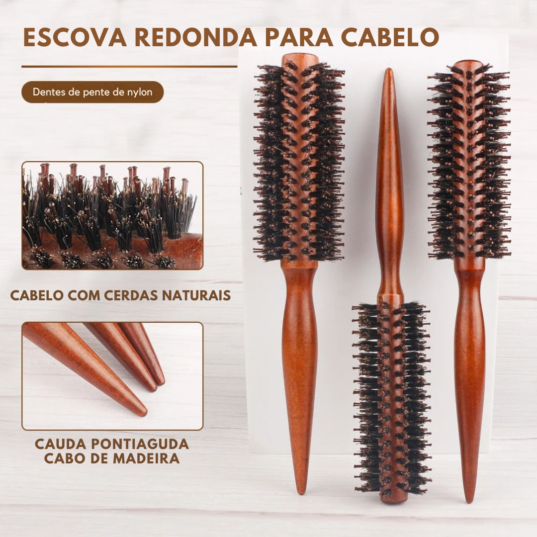 Escova Redonda de Madeira com Cerdas Naturais