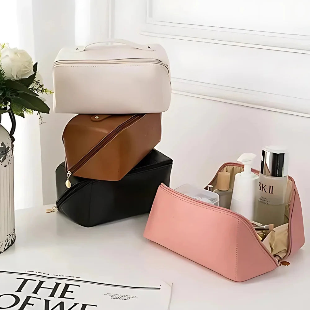Bolsa Necessaire Feminina para Maquiagem e Cosméticos Couro Maleta De Grande Capacidade Portátil Viagem