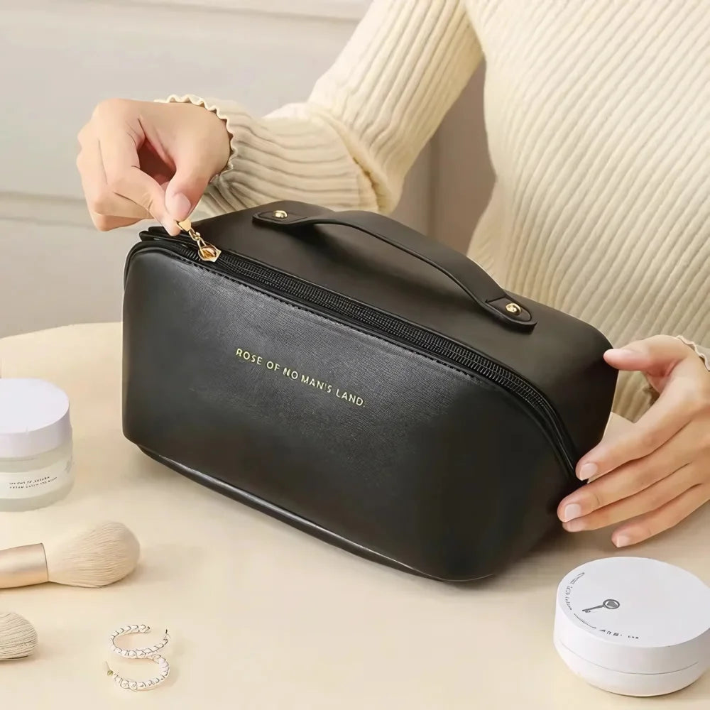 Bolsa Necessaire Feminina para Maquiagem e Cosméticos Couro Maleta De Grande Capacidade Portátil Viagem