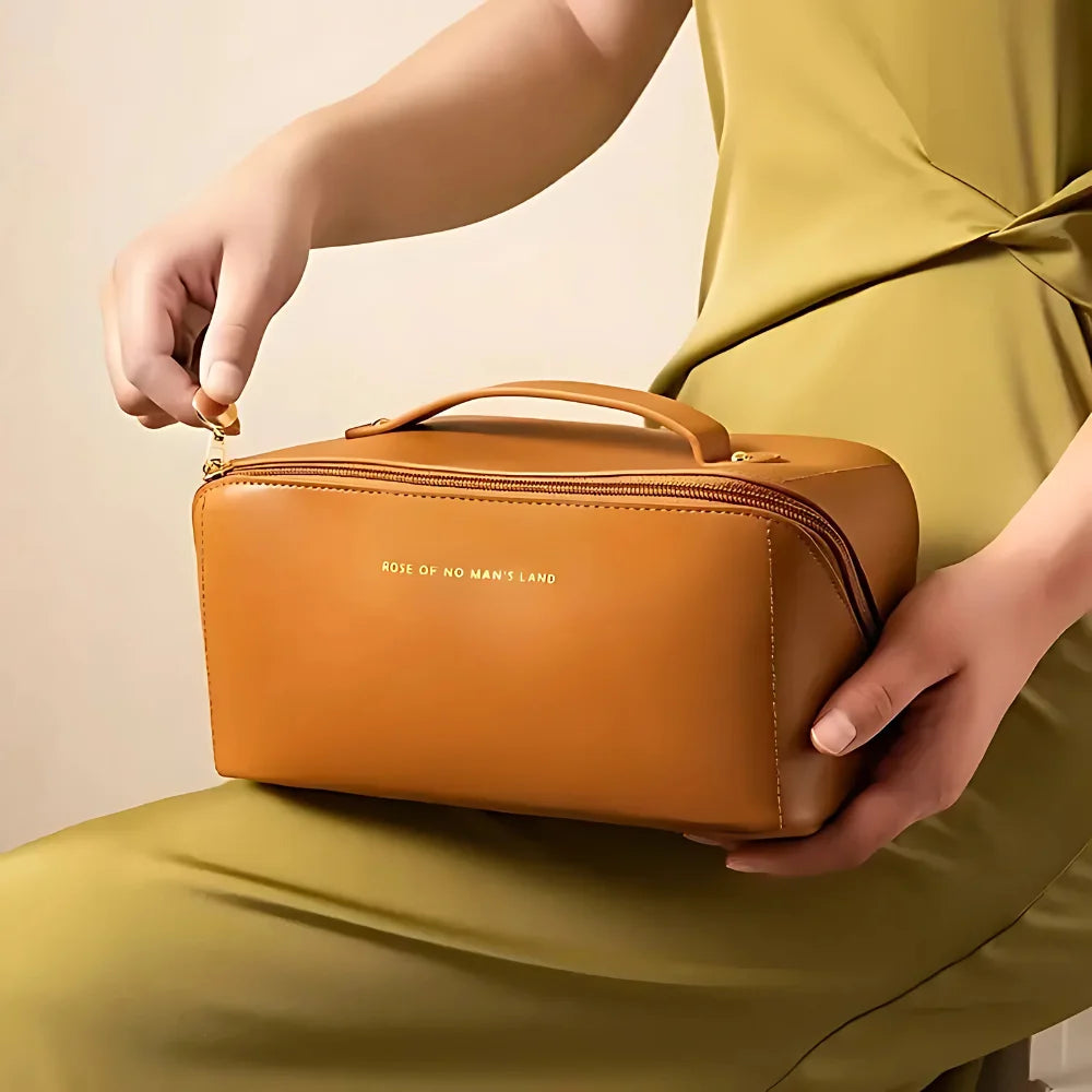 Bolsa Necessaire Feminina para Maquiagem e Cosméticos Couro Maleta De Grande Capacidade Portátil Viagem