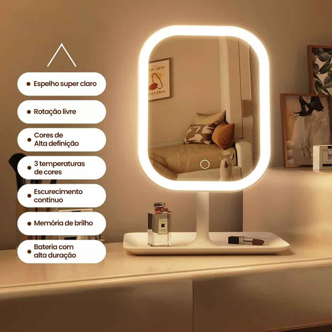 espelho para penteadeira, espelho para maquiagem profissional, espelho led portátil, espelho iluminado para maquiagem, espelho feminino com luz, espelho de maquiagem recarregável, espelho de maquiagem iluminado, espelho de maquiagem com LED, espelho com luz regulável, espelho com luz para retoques, espelho com 3 tons de luz