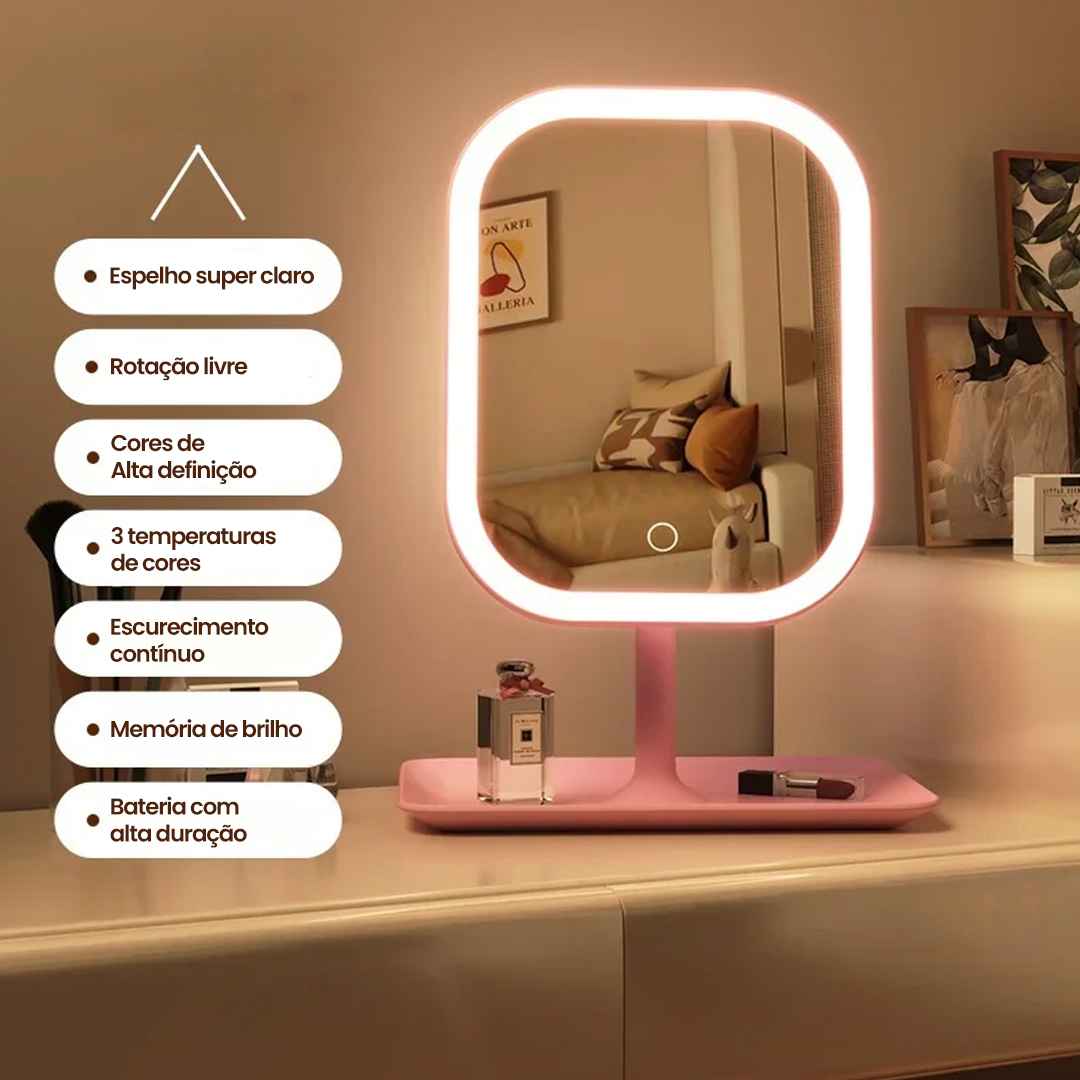 espelho para penteadeira, espelho para maquiagem profissional, espelho led portátil, espelho iluminado para maquiagem, espelho feminino com luz, espelho de maquiagem recarregável, espelho de maquiagem iluminado, espelho de maquiagem com LED, espelho com luz regulável, espelho com luz para retoques, espelho com 3 tons de luz