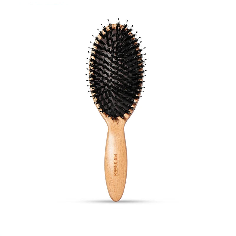 MR. escova de cabelo de cerdas de javali verde para mulheres, pente de faia natural, escova para cabelos cacheados, grossos, longos, secos e molhados, pincéis de massagem