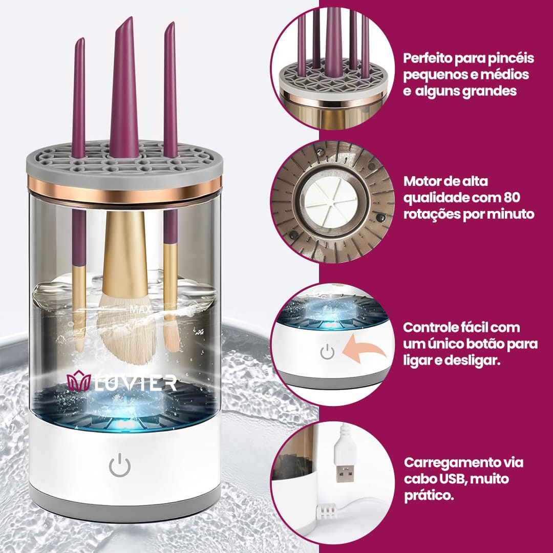 máquina de limpar pincéis, limpeza de pincéis profissional, limpador elétrico para pincéis, limpador de pincéis de maquiagem, limpador de pincel com secagem, limpador de maquiagem rápido, limpador automático de pincéis, lavador de pincéis elétrico, lavador automático de pincéis, higienizador de pincéis de maquiagem, acessório para limpar pincéis