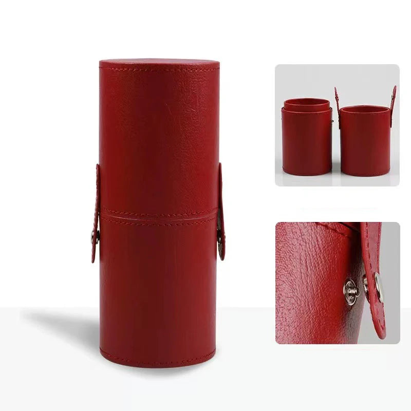 Balde de pincel de maquiagem de couro pu portátil bolsa de cosméticos de viagem multifuncional à prova de poeira cilindro de pincel de maquiagem à prova d'água