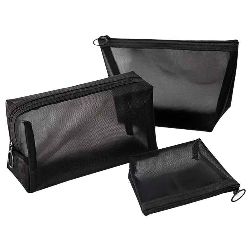 Nova malha transparente sacos de cosméticos pequeno grande claro preto saco de maquiagem portátil viagem organizador de higiene pessoal batom bolsa de armazenamento
