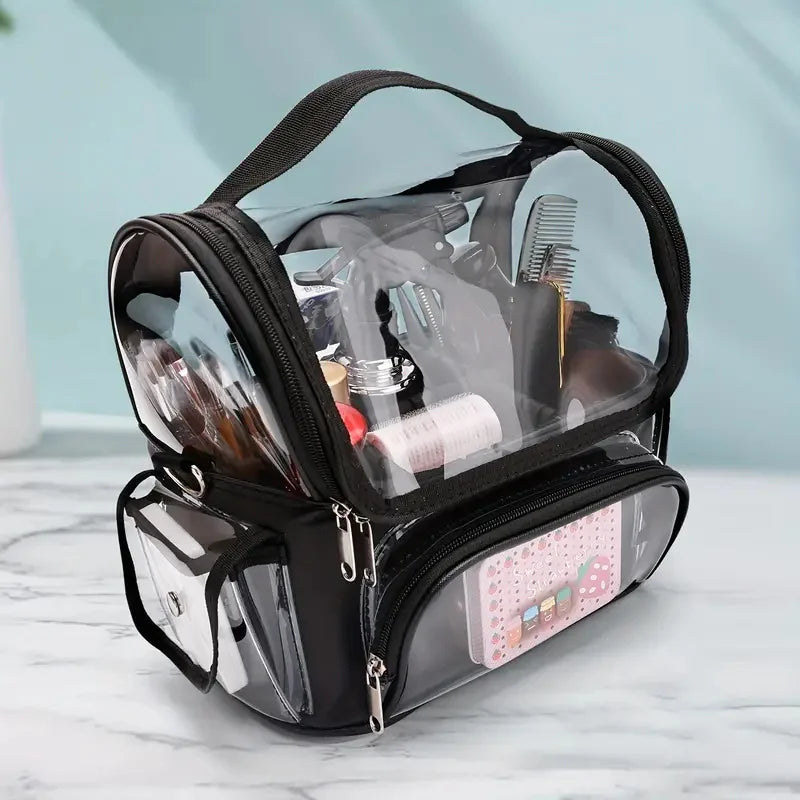 Suporte de pincel de maquiagem mochila maquiagem artista caso de viagem claro à prova dwaterproof água saco organizador cosmético com alça ajustável e divisor