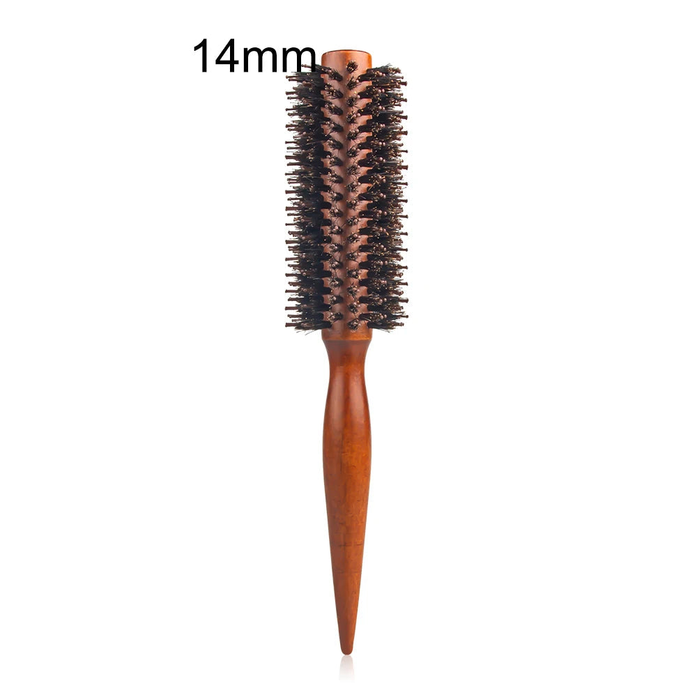 Escova de rolamento redonda com cabo de madeira, 12 estilos, sarja reta, pente de cabelo, cerdas de javali, barril redondo, escova de ondulação de cabelo, ferramenta de cabeleireiro