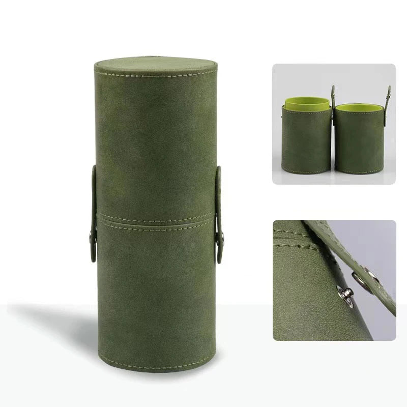 Balde de pincel de maquiagem de couro pu portátil bolsa de cosméticos de viagem multifuncional à prova de poeira cilindro de pincel de maquiagem à prova d'água