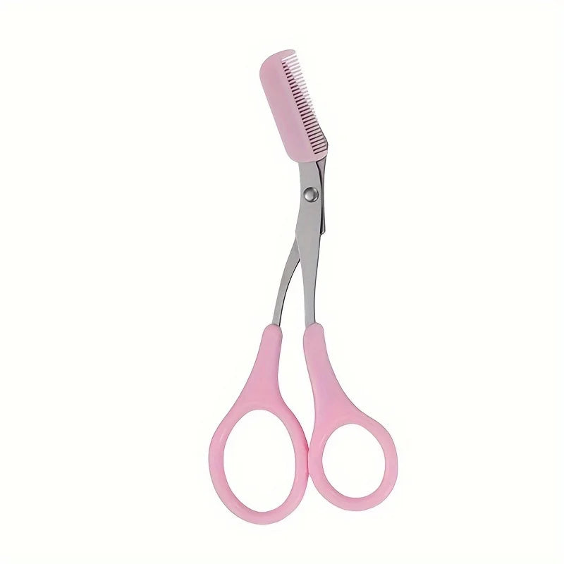 Tesoura de corte de sobrancelha de aço inoxidável com pente, ferramenta segura de maquiagem para aparar sobrancelhas, criação precisa de formato perfeito de sobrancelha
