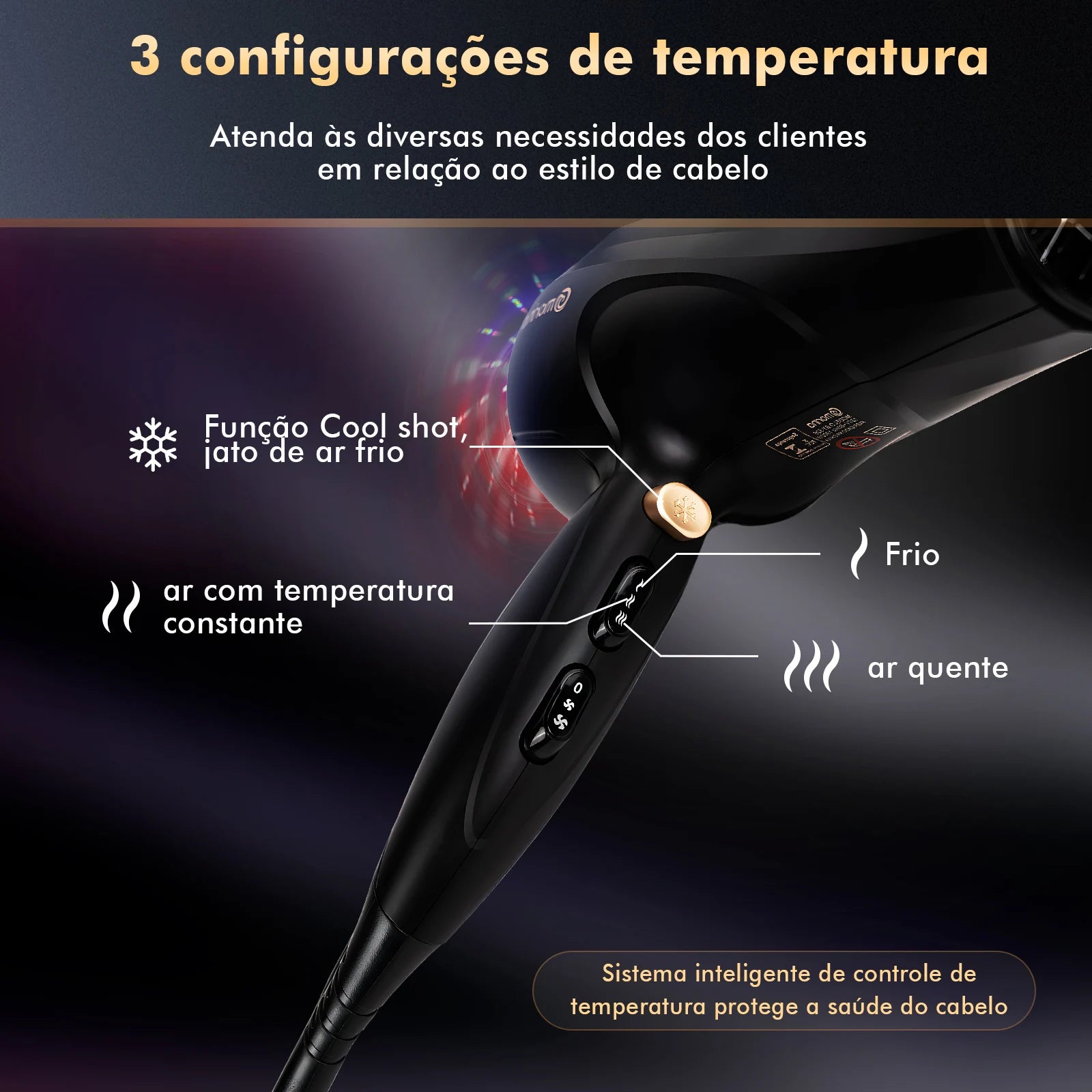 secador de cabelo,secador de cabelos,secador,Secador De Cabelo 110v-127v 1900w Preto/dourado,secador de cabelo elétrico