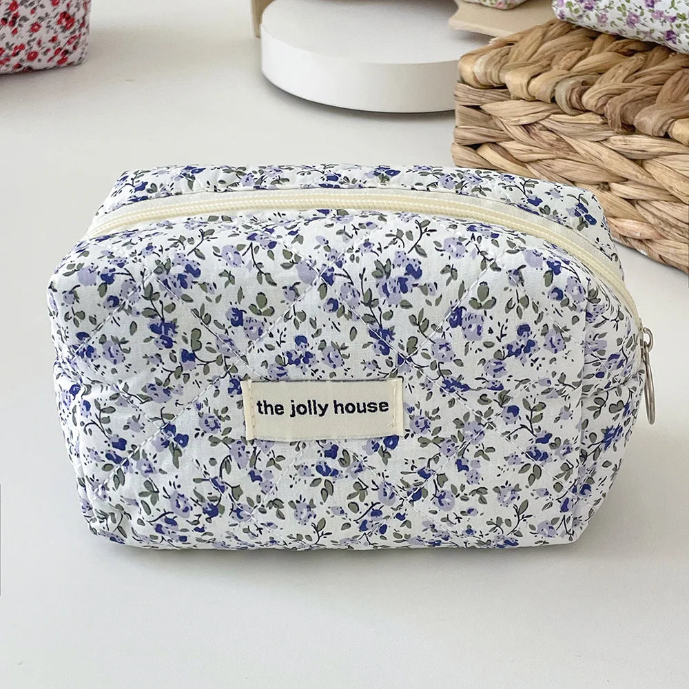 Moda flor acolchoada saco de armazenamento de maquiagem portátil organizador de viagem cosméticos bolsa de higiene pessoal bonito compõem bolsa floral sacos