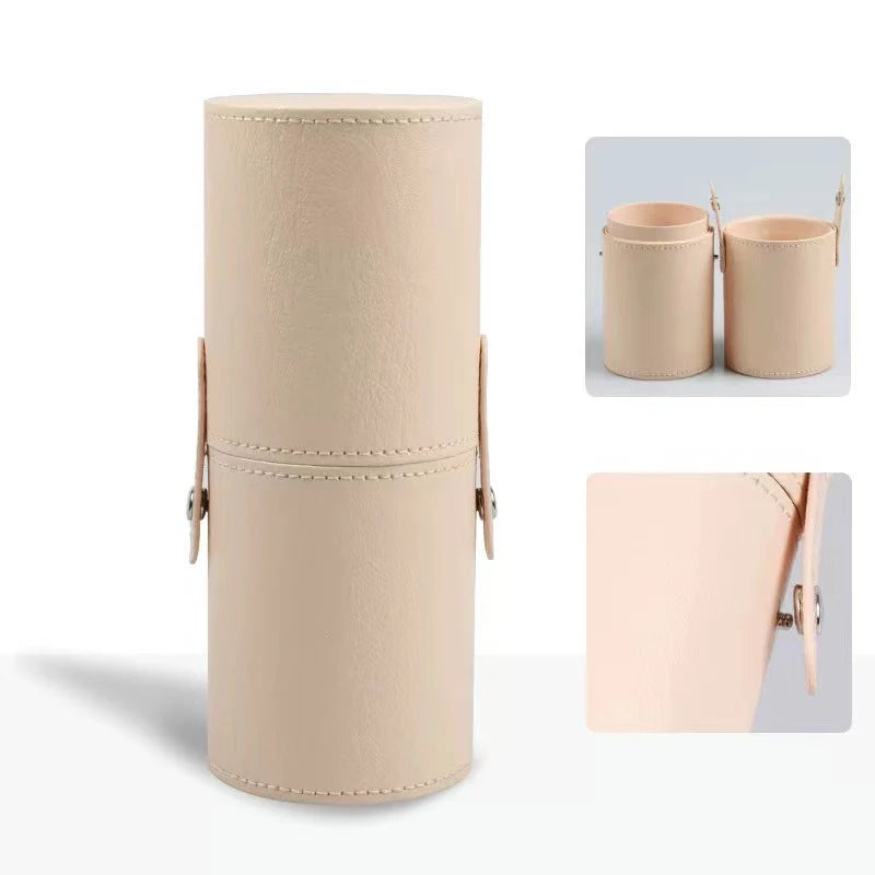 Balde de pincel de maquiagem de couro pu portátil bolsa de cosméticos de viagem multifuncional à prova de poeira cilindro de pincel de maquiagem à prova d'água