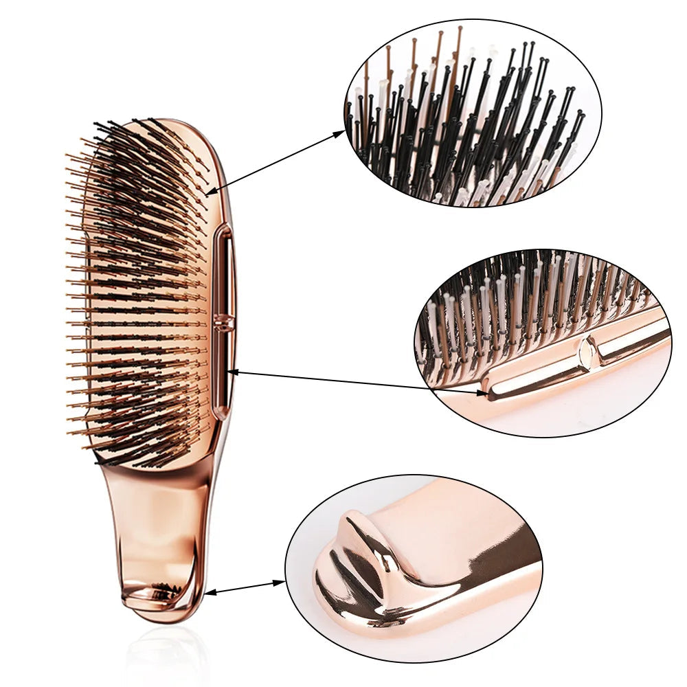 Pente de cabelo galvanizado portátil com massagem meridiana, limpeza do couro cabeludo, seco e molhado, ferramenta de estilo de dupla utilização