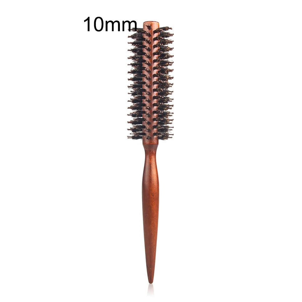 Escova de rolamento redonda com cabo de madeira, 12 estilos, sarja reta, pente de cabelo, cerdas de javali, barril redondo, escova de ondulação de cabelo, ferramenta de cabeleireiro