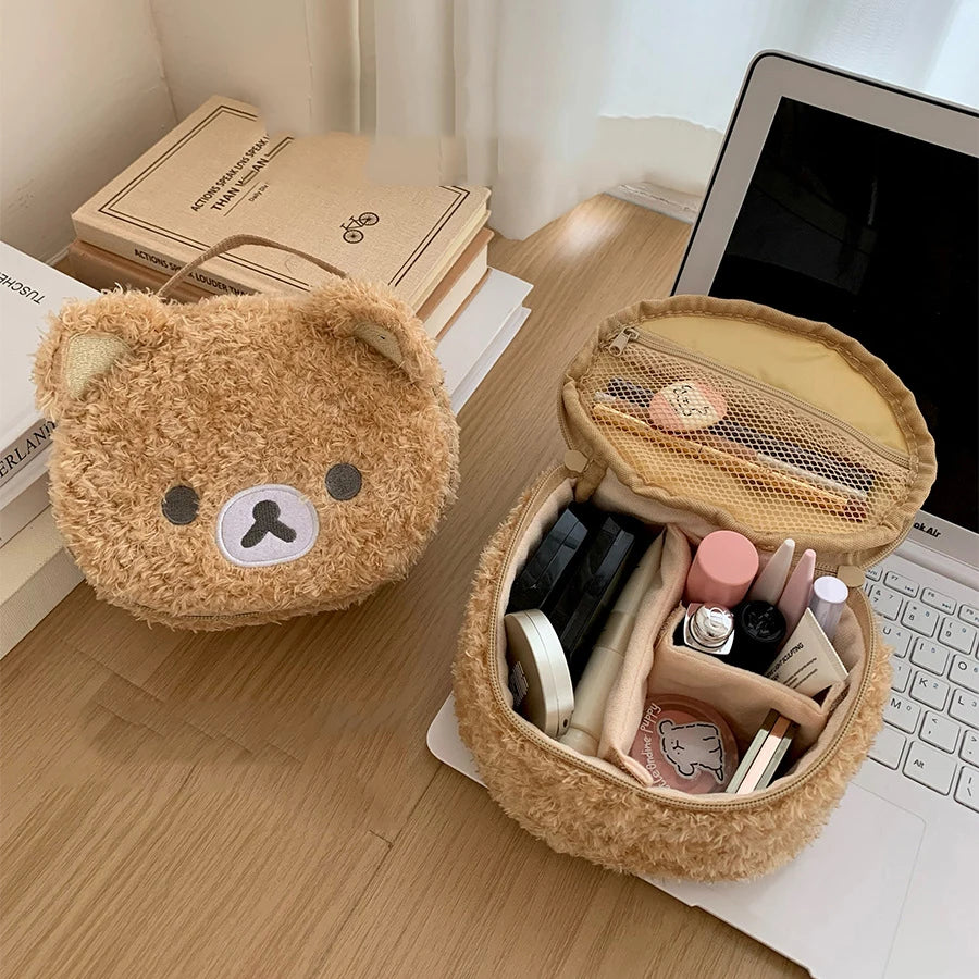 Bonito dos desenhos animados urso saco de cosméticos feminino grande capacidade portátil viagem saco de armazenamento de lavagem saco