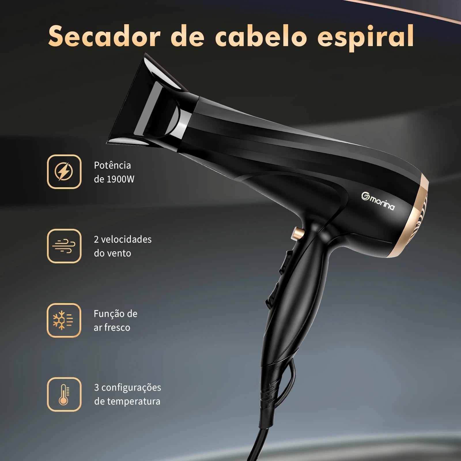 secador de cabelo,secador de cabelos,secador,Secador De Cabelo 110v-127v 1900w Preto/dourado,secador de cabelo elétrico