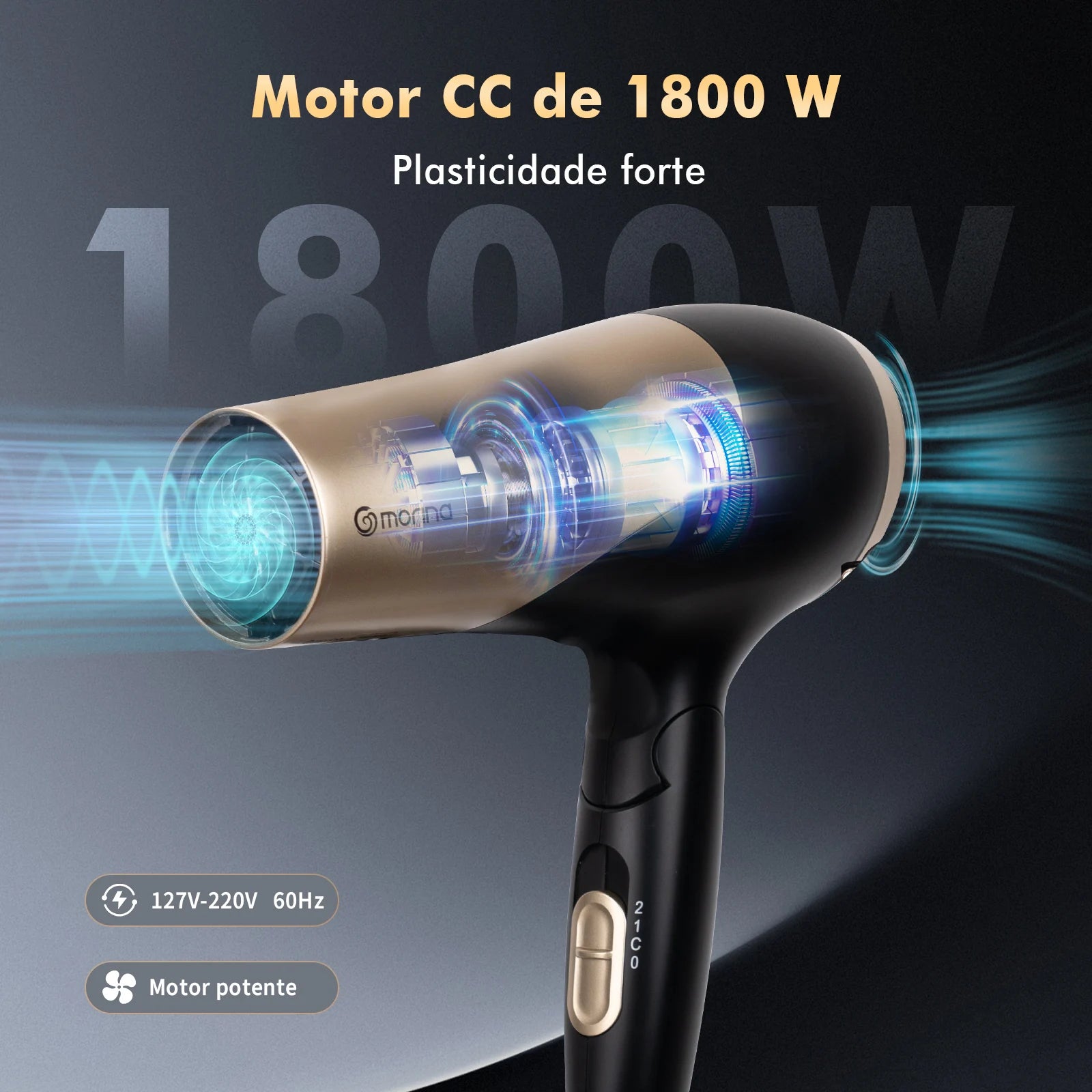 secador de cabelo, secador，secador de cabelo profissional，hair dryer,Secador De Cabelo 110/220v 1800w Preto/ Dourado,do brasil