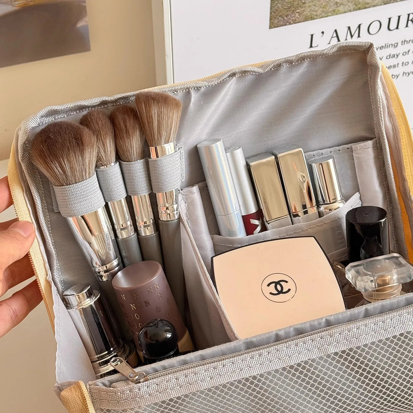 Grande capacidade de viagem feminina comestics saco de armazenamento menina saco de maquiagem organizador escova de maquiagem holer saco de lavagem de higiene pessoal magnético