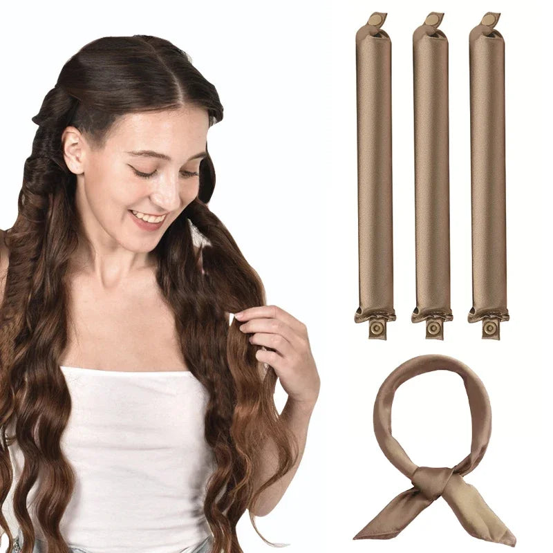 Modelador de cabelo sem calor, haste de ondulação, faixa de cabelo sem calor, cachos preguiçosos de cetim, modeladores macios, hastes flexíveis para dormir, ferramentas de estilo