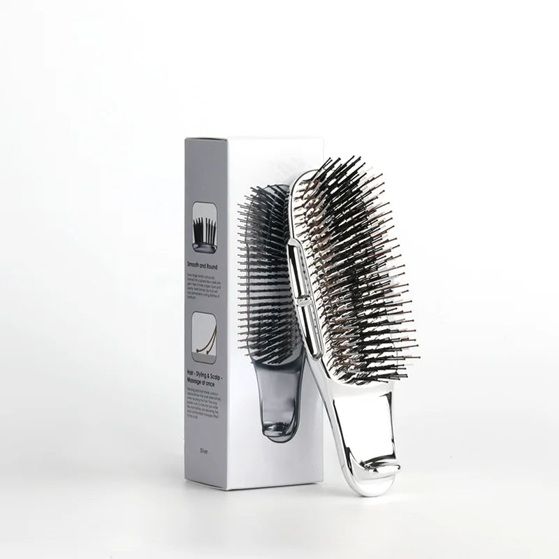 Pente de cabelo galvanizado portátil com massagem meridiana, limpeza do couro cabeludo, seco e molhado, ferramenta de estilo de dupla utilização