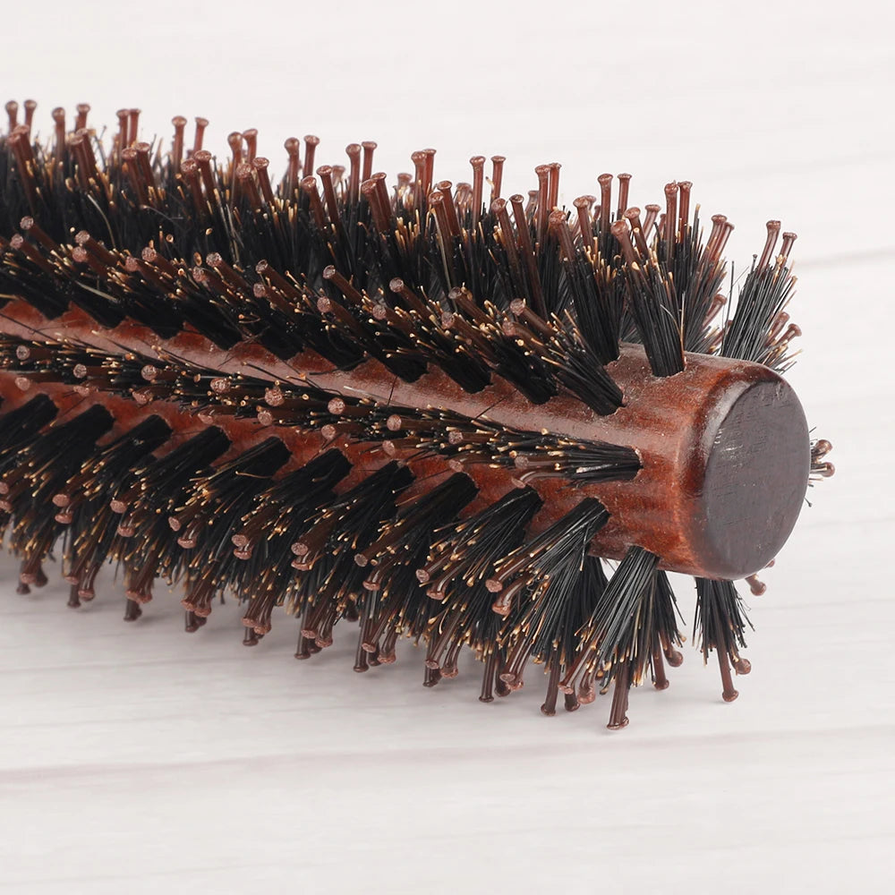 Escova de rolamento redonda com cabo de madeira, 12 estilos, sarja reta, pente de cabelo, cerdas de javali, barril redondo, escova de ondulação de cabelo, ferramenta de cabeleireiro
