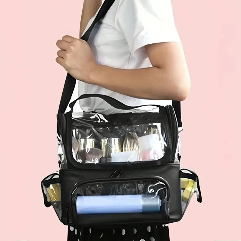 Suporte de pincel de maquiagem mochila maquiagem artista caso de viagem claro à prova dwaterproof água saco organizador cosmético com alça ajustável e divisor