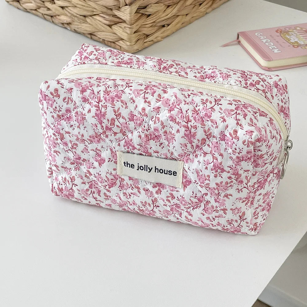 Moda flor acolchoada saco de armazenamento de maquiagem portátil organizador de viagem cosméticos bolsa de higiene pessoal bonito compõem bolsa floral sacos