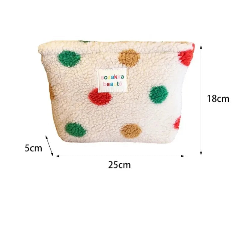 Novo colorido listrado ponto de pelúcia embreagem saco cosmético grande capacidade bolsa de maquiagem saco de higiene pessoal viagem ao ar livre armazenamento de maquiagem