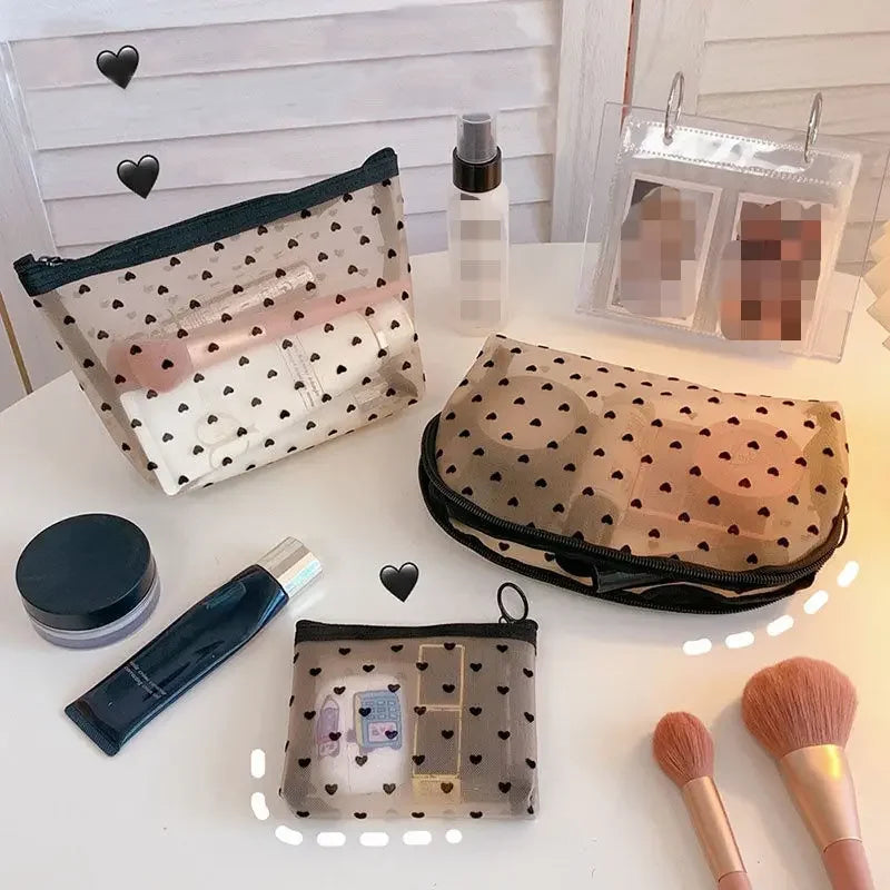 Nova malha transparente sacos de cosméticos pequeno grande claro preto saco de maquiagem portátil viagem organizador de higiene pessoal batom bolsa de armazenamento