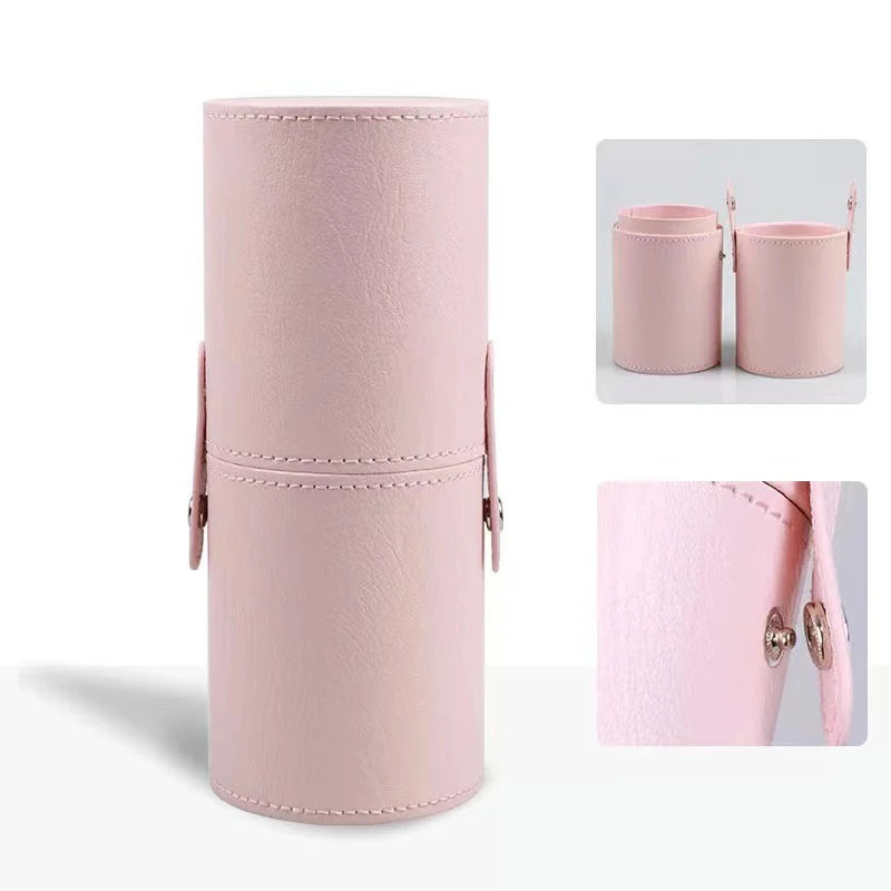Balde de pincel de maquiagem de couro pu portátil bolsa de cosméticos de viagem multifuncional à prova de poeira cilindro de pincel de maquiagem à prova d'água