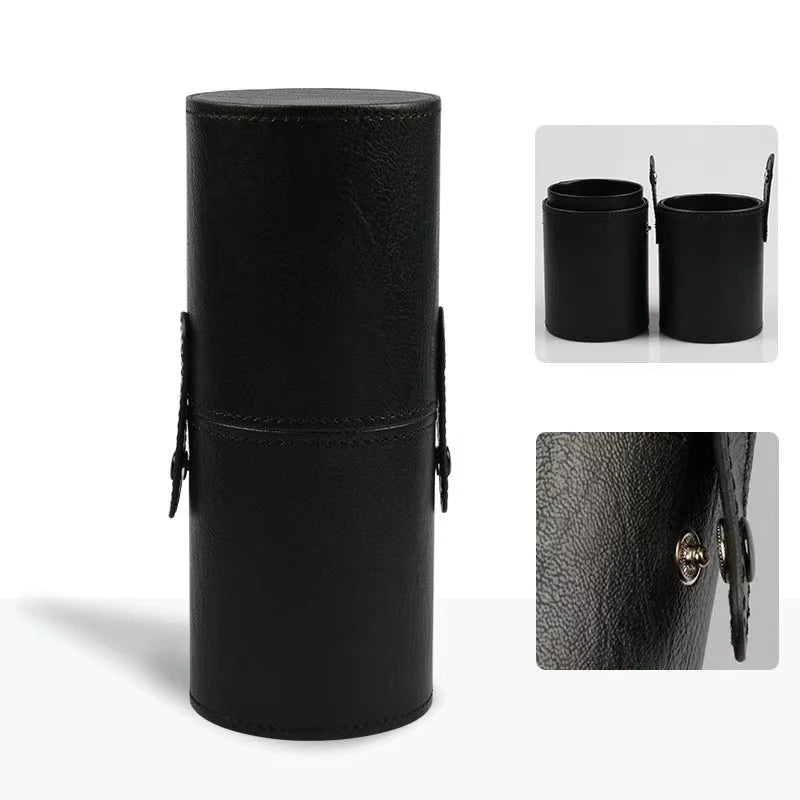 Balde de pincel de maquiagem de couro pu portátil bolsa de cosméticos de viagem multifuncional à prova de poeira cilindro de pincel de maquiagem à prova d'água