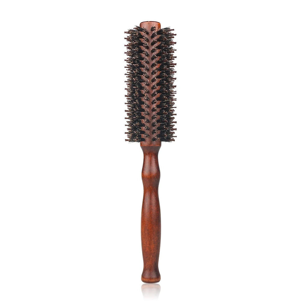 Escova de rolamento redonda com cabo de madeira, 12 estilos, sarja reta, pente de cabelo, cerdas de javali, barril redondo, escova de ondulação de cabelo, ferramenta de cabeleireiro