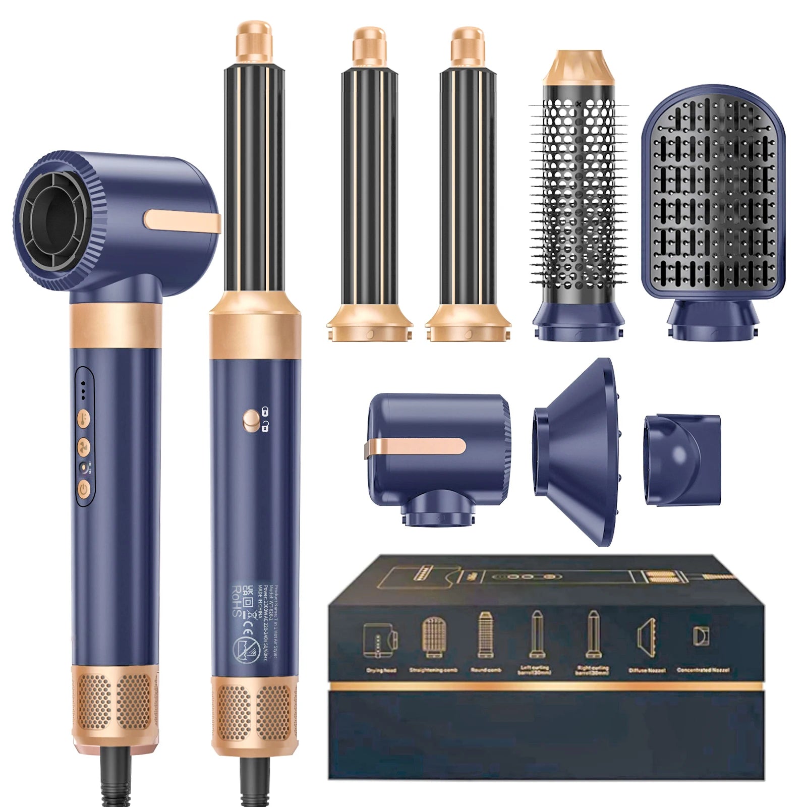 7 em 1 escova de secador de cabelo sem escova de alta velocidade com difusor iônico secador de cabelo estilo de ar quente pente modelador de cabelo automático